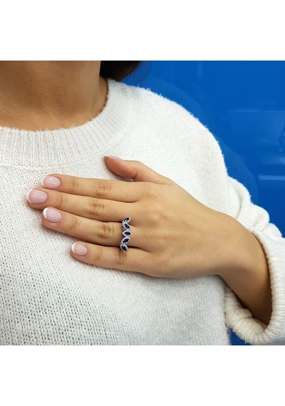 Lova Pırlantalı Markiz Safir Beş Taşlı Yüzük - 1020289