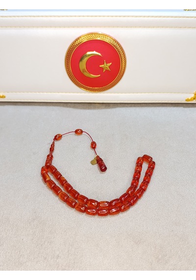 Simli Ateş Kehribar Tesbih Usta Yapımı Açık Kırmızı