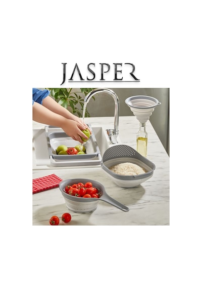 Jasper Jpr-0110 4'lü Akordiyon Katlanır Süzgeç Mutfak Çeyiz Seti Gri