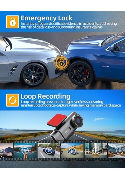 Wifi Dashcam Araç Ön Arka, 4k+1080p, Araç Kamerası, 64g Sd Kartlı Uygulama Kontrolü Araç Kamerası, 170 +140