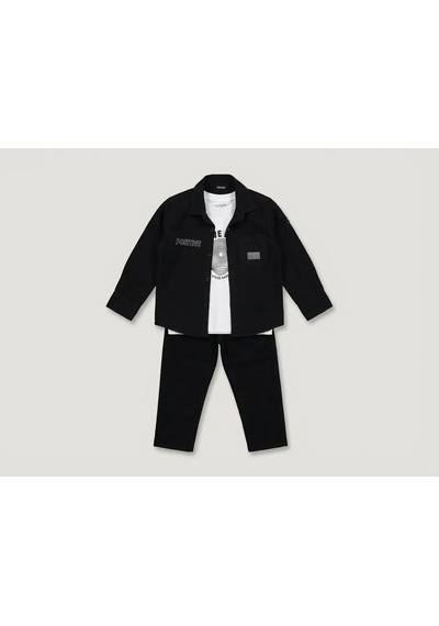 %100 Pamuk Bayramlık Erkek Çocuk Kombin Takım Gömlek, Baskılı Tişört Ve Pantalon 3 Lü Şık Set Siyah %100 Pamuk Bayramlık Erkek Çocuk Kombin Takım Gömlek, Baskılı Tişört Ve Pantalon 3 Lü Şık Set Siyah