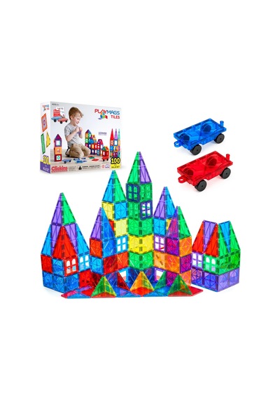 Playmags 100 Parça Manyetik Blok Set 3+ Yaş Bebek Ve Çocuklar İçin Stem Montessori Eğitim Seti Okul Öncesi Ve İlkokul Çocuklarına Uygun Oyuncak