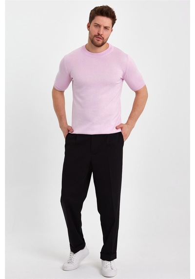 Cool Tarz Pembe Erkek Yarım Balıkçı Düz Triko T-shirt-trz19129r11s Pembe Pembe
