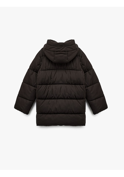 Koton Fermuarlı Uzun Kollu Su İtici Kapüşonlu Oversize Şişme Mont Kahverengi 6wak00220ew Kahverengi