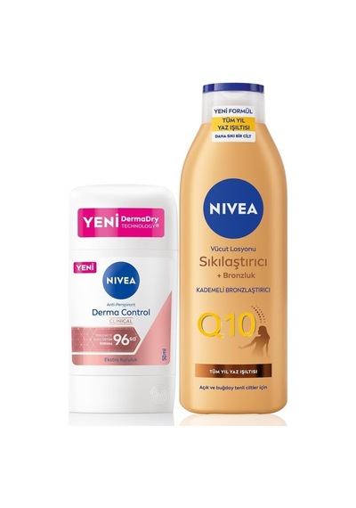 Q10 Sıkılaştırıcı Bronzluk Vücut Losyonu 200ml Ve Kadın Stick Deodorant Derma Control Clinical 50ml