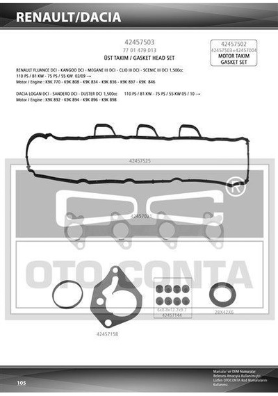 OTO CONTA 42457503 MOTOR TAKIM CONTA ÜST KANGOO MEGANE III MEGANE