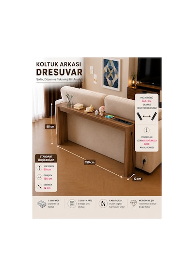 Café Royale Vintage & Usb-tech Konsol Raf - 3 Usb + 4 Priz Girişli Mdf Koltuk Arkası Raf Açık Ceviz 150x85x12 Café Royale Vintage & Usb-tech Konsol Raf - 3 Usb + 4 Priz Girişli Mdf Koltuk Arkası Raf Açık Ceviz 150x85x12