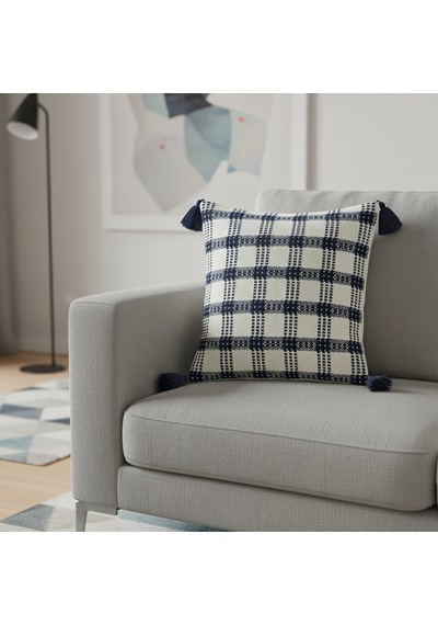 4 Lü Püsküllü Kırlent Kılıf Seti 45 45 Cm Modern & Şık Ev Dekoru Lacivert Beyaz