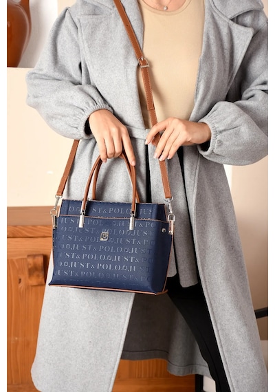 Just Polo 5 Bölmeli Şık El & Omuz Çantası Shoulder Bag Ebat : 22 X 25 Cm Lacivert - Taba