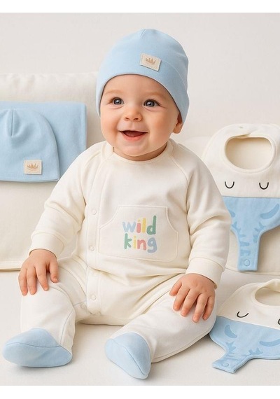 Zekids 3 Lü Organik Bebek Fil Desenli Tulum Seti-16185 Çok Renkli