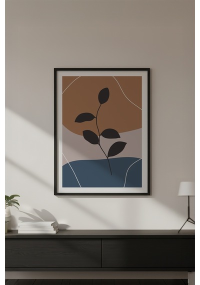 Huhuli Ahşap Siyah Çerçeveli Soyut Çiçek Desenli Tablo Huhu650