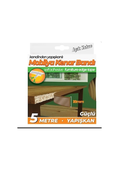 Kendinden Yapışkanlı Masa,raf,dolap,tezgah,mobilya Kenar Bandı 18mmx5 Metre-açık Kahve
