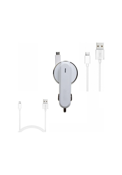 3.1a 15watt Araç Şarj Aleti Micro Usb Kırılmaz Kablo + Lighting İle Uyumlu Kablo Hediyeli + Type-c Kablo Hediyeli Tüm Telefon Girişlerine Uyumludur