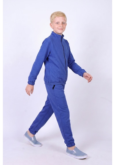 Fyk Kids Erkek Çocuk 2'li Dik Yaka Fermuarlı Beli Bağcıklı Lastik Paça Eşofman Takımı Mavi-gri