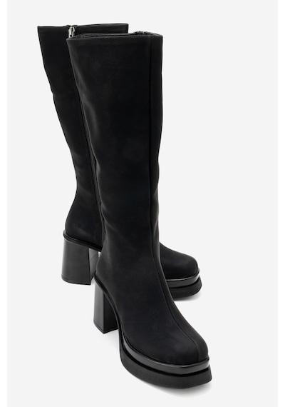 Luvishoes Luvi Shoes Carm Siyah Nubuk Platform Topuklu Kadın Çizme Siyah