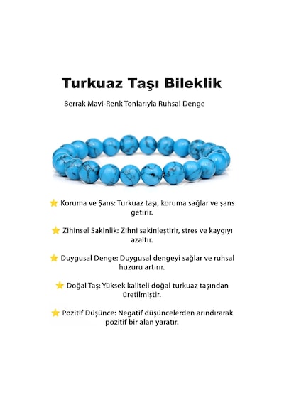 Doğaltaş Turkuaz Taşı Charm Bileklik Şık   Başarı Bilekliği Çok Renkli