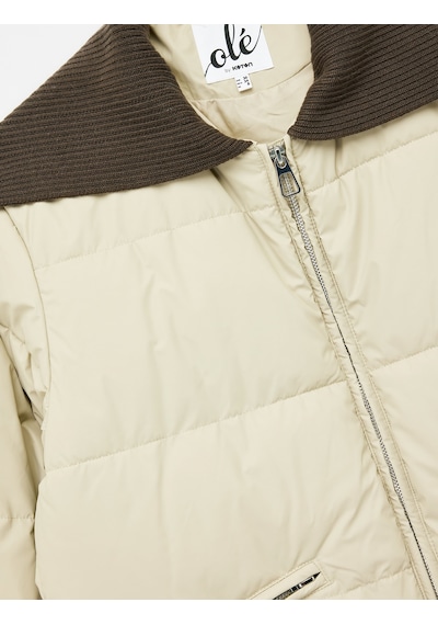 Koton Yaka Detaylı Fermuarlı Cepli Oversize Kapitone Ceket Bej 6wal20062ıw Ekru