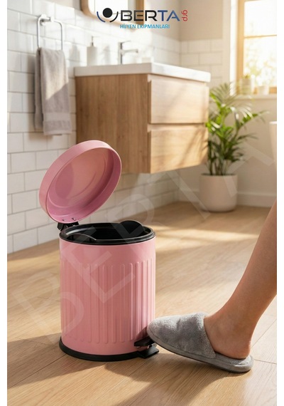 Vintage Banyo Seti Beyaz Çöp Kovası 5lt Tuvalet Fırçası Lüks Model - Mini Boy Çöp Poşeti Hediyelidir Pembe