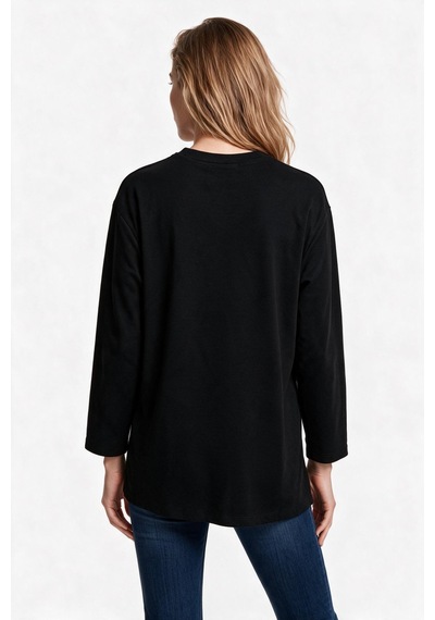 Scl Kadın Bisiklet Yaka Cepli Asimetrik Tasarım Uzun Kollu Sweatshirt Siyah