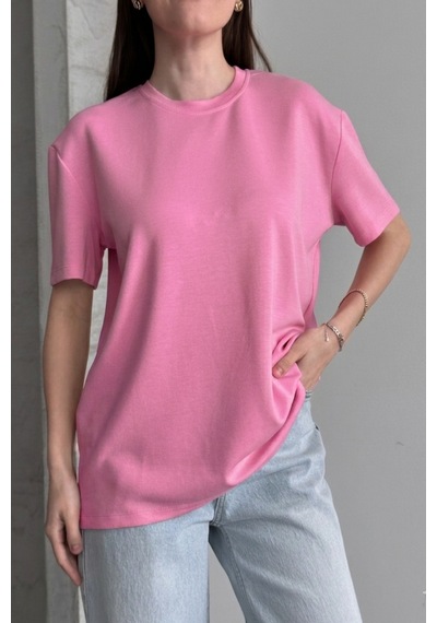 Balenbi Kadın Modal Bisiklet Yaka Basic Yarım Kollu T-shirt 1211 Pembe