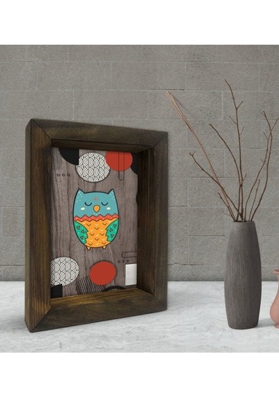 Bk Gift Baykuş Tasarımlı Dekoratif Doğal Masif Ahşap Çerçeve 15X2 (500610013)
