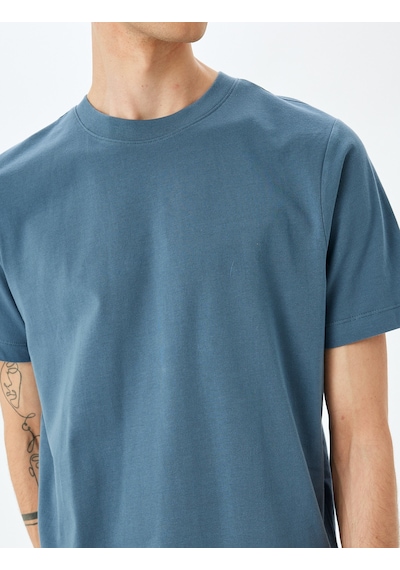Koton Pamuklu Bisiklet Yaka Regular Fit Kısa Kollu Basic Tişört Mavi 5sam10099hk Mavi