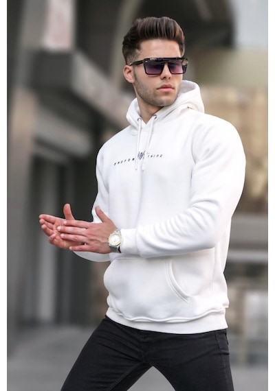 Madmext Ekru Basic Kapüşonlu Sweatshirt 6002 Ekru