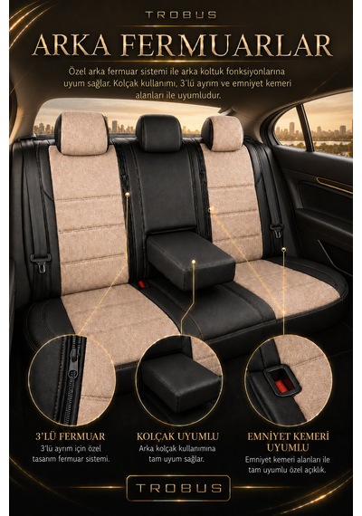 Renault R9 Broadway 1990-2000 Uyumlu Lion Serisi Tay Tüyü Bej Siyah Premium Koltuk Kılıfı