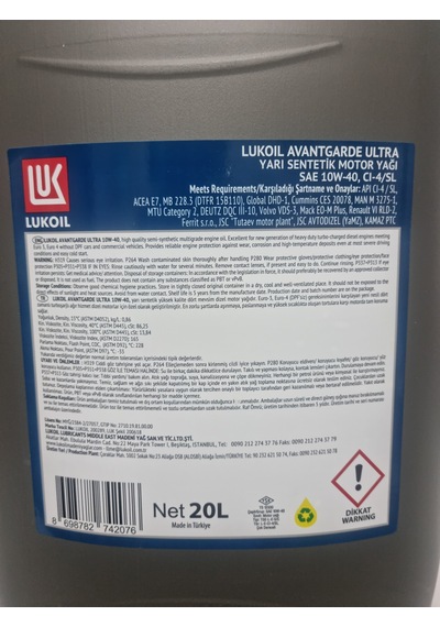 Lukoil Avangarde Ultra 10W-40 Motor Yağı 20 L