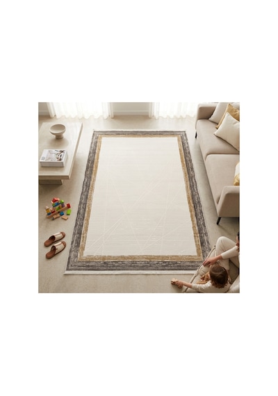 Merinos Vista Kahverengi Çerçeveli %100 Akrilik Yumuşak Dokulu Salon Oturma Odası Halısı 76592-957