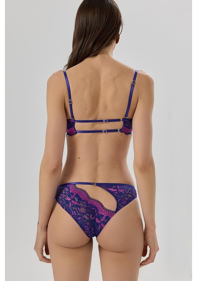 Addria Saks Mavisi Saten Dekolteli Dantelli Slip Saks Mavisi