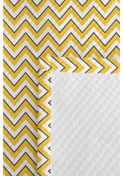 Sarı Zigzag Geometrik Genç Odası Tek Kişilik Pike Takımı - Lacivert 160x220 Cm Kapitone Yatak Örtüsü Kırmızı