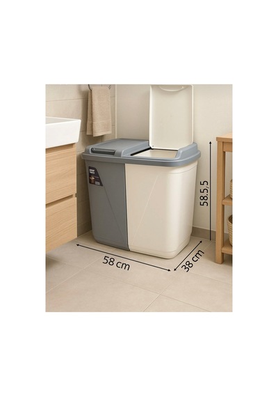 3 Lü Harika Banyo Seti 90 Lt Çamaşır Sepeti + 5 Li Banyo Seti + Katlanır Üçlü Set Gri Beyaz Gri - 885850700 Gri