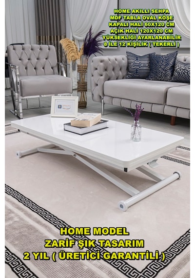 Sehpam Akıllı Home Üst Tabla Mdf Beyaz Oval Köşe Alt Beyaz Beyaz - Beyaz