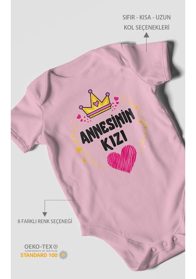 Morivokids Annesinin Kızı Kısa Kollu Bebek Body %100 Pamuk Koyu Pembe