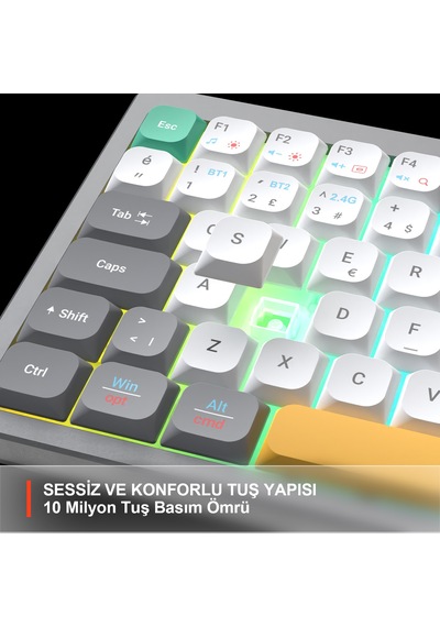 Lecoo GK100 3 Modlu Kablosuz RGB 100 Tuş Türkçe Q Membran 2000 mAh Gaming Oyuncu Klavyesi