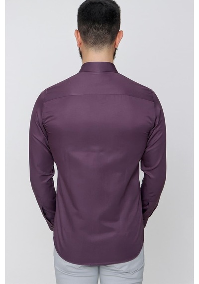 Efor Slim Fit Pamuk Saten Klasik Mor Gömlek Gk 604 Mor