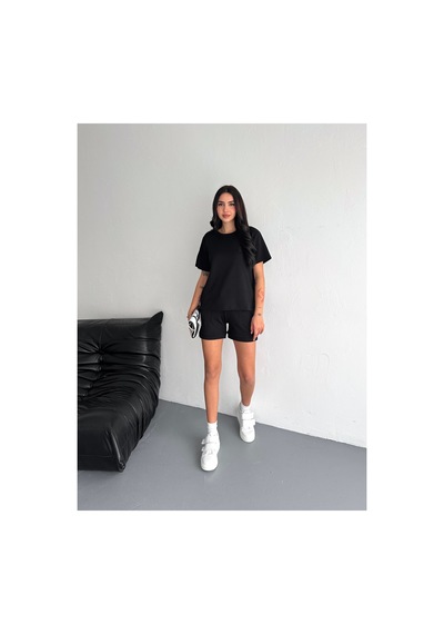 Gugus Kadın Kısa Şortlu/t-shirt 2li Takım Modal Kumaş Siyah