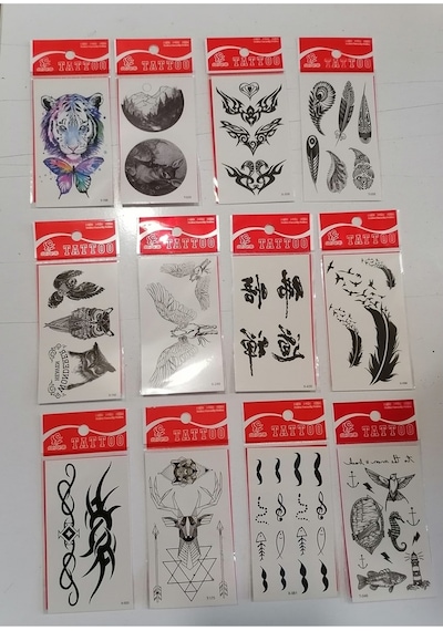 Tüy 12 Adet Birden Yapıştırma Geçici Dövme Yapma Seti
