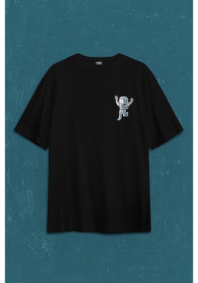Astronot Dans Uzay Cosmos Space Galaksi Gezegen Sırt Ön Baskılı Oversize Tişört Unisex T-shirt 001