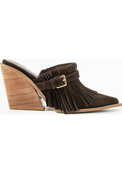 Dericia Shoes Luxe Kadın Hakiki Deri Süet Püskül Detaylı Kovboy Topuklu Terlik Kahverengi Dericia Shoes Luxe Kadın Hakiki Deri Süet Püskül Detaylı Kovboy Topuklu Terlik Kahverengi