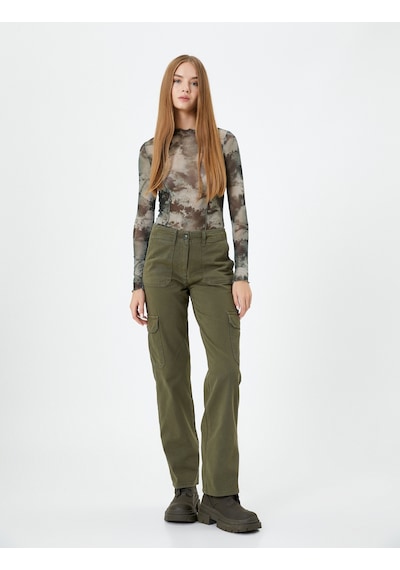 Koton Gabardin Kargo Pantolon Cepli Normal Bel Haki 4wak40119pw 4WAK40119PW871 Haki