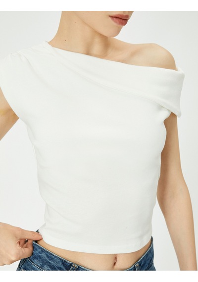 Koton Tek Omuz Üst Omzu Açık Drapeli Slim Fit Pamuklu Ekru 4sal30227ık Ekru