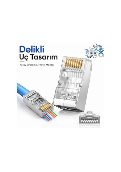 Primex Px-660m6 Cat6 Metal Rj45 Jack Utp Konnektör 100'lü Paket, Yeni Nesil Ağ Kablosu Ucu Ethernet
