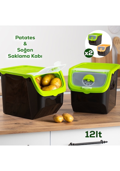 Porsima 1506 2'li 12l Çok Amaçlı Erzak Saklama Kutusu Sebzelik Ye