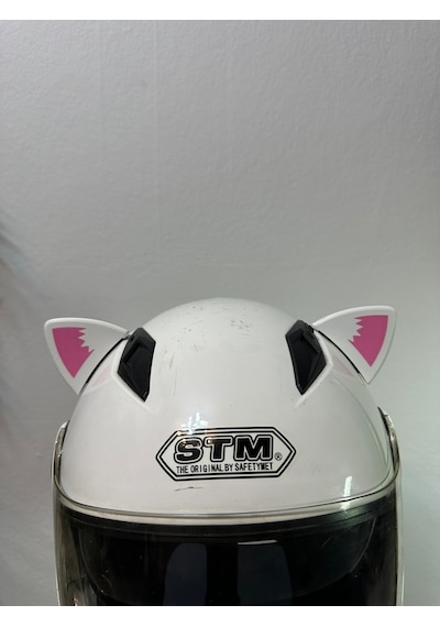 Motor & Motosiklet Pembe Desenli Kedi Kulak Kask Dış Aksesuarı Diğer
