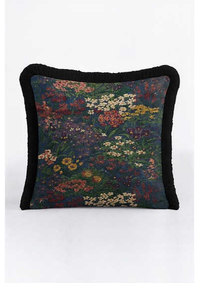Çiçek Bahçesi Desenli Saçaklı Yastık Kılıfı - Floral Lacivert Yeşil Siyah Püsküllü Kırlent Kılıfı Buzlu Atlas Saten Çiçek Bahçesi Desenli Saçaklı Yastık Kılıfı - Floral Lacivert Yeşil Siyah Püsküllü Kırlent Kılıfı Buzlu Atlas Saten