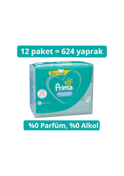 Prima Islak Havlu Mendil Temiz Ferah 12'Li 624 Yaprak