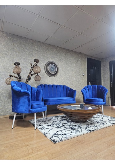 Zafir İstiridye Takım Beyaz Boyalı Sivriltme Ayak Çay Seti Koltuk Takımı Mavi