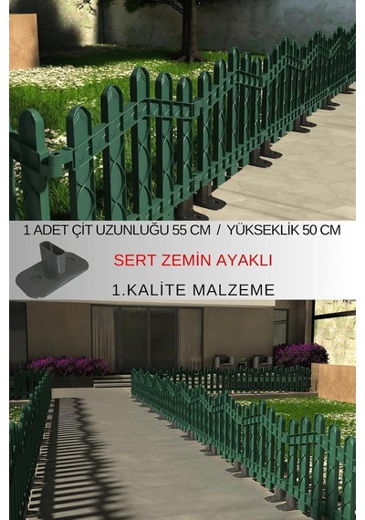 Dekoratif Plastik Alan Oluşturma Ve Bahçe Çiti 1 Adet Çit Y: 50 Cm/g: 55 Cm Sert Zemin Ayaklı Yeşil